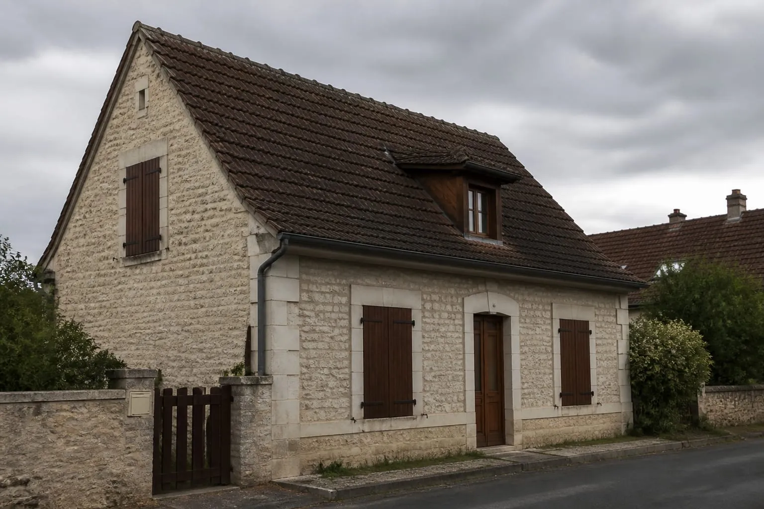Maison individuelle française sous un ciel bas, évoquant le logement en dur où la doctrine demande de se mettre à l’abri.