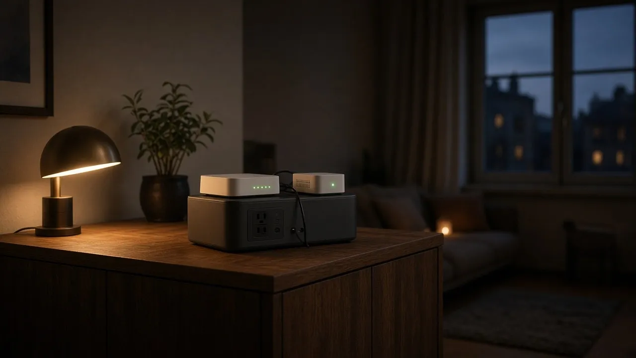 Box fibre et ONT alimentées par une station portable pendant une coupure