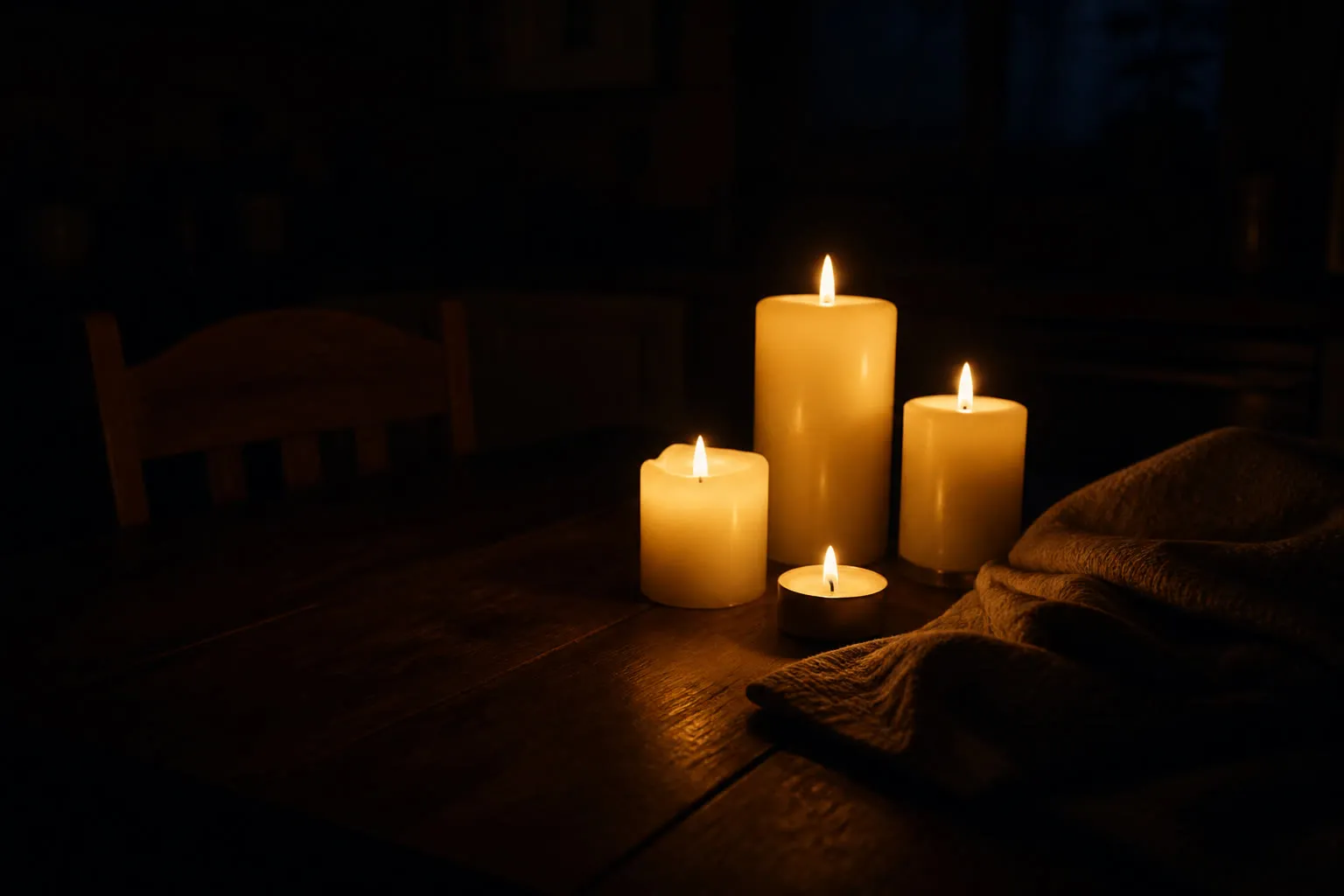 Bougies allumées sur une table dans le noir