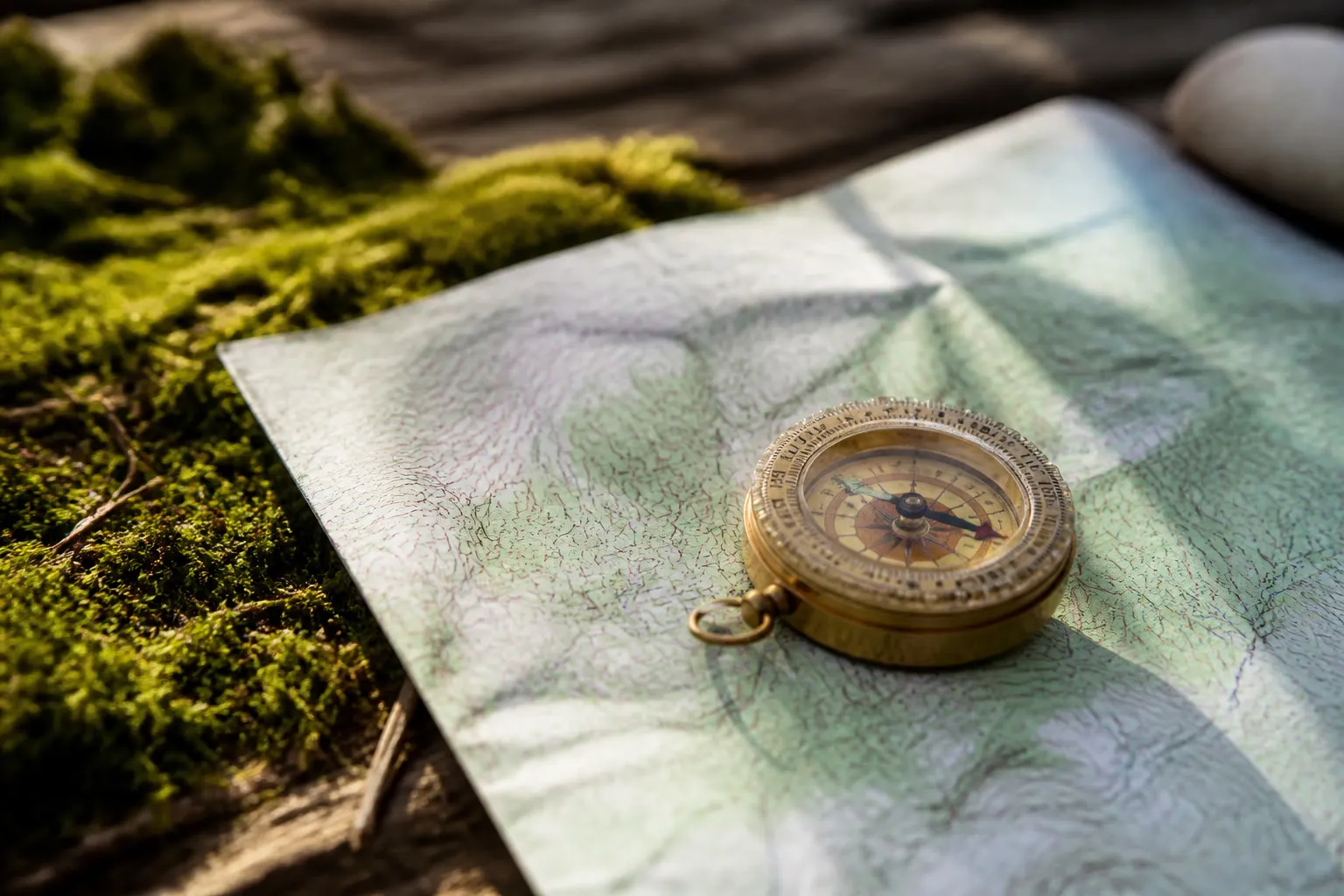 Boussole sur une carte topographique