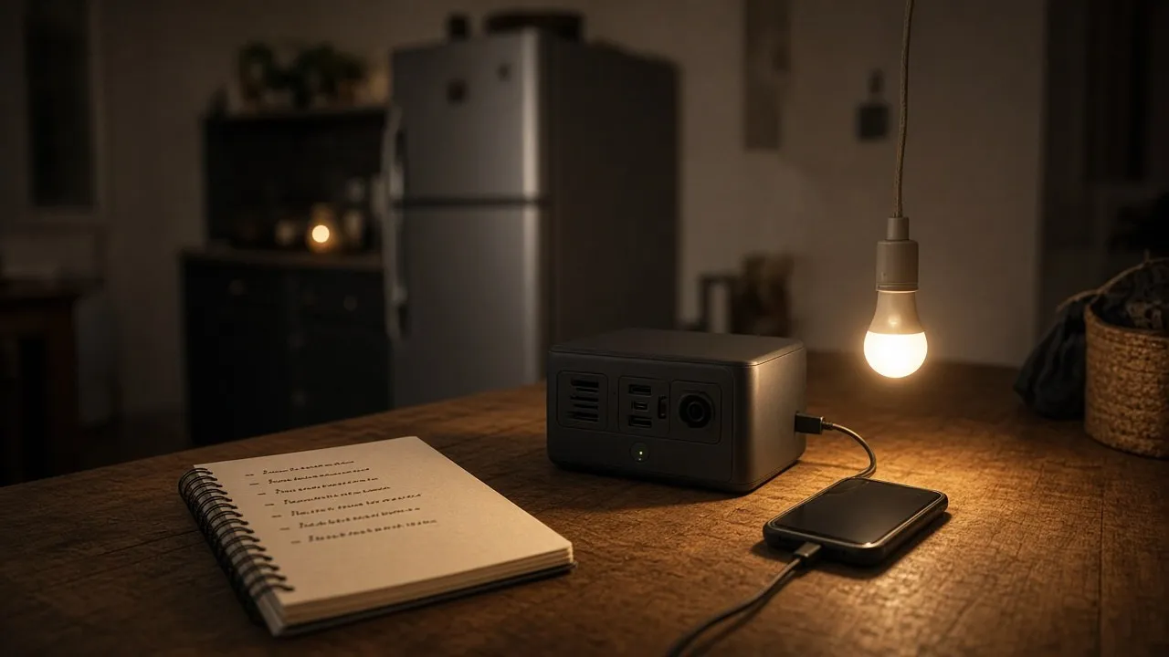 Liste de priorités, station portable, LED USB et téléphone en charge pendant une coupure