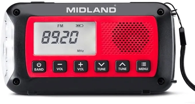 Radio d’urgence Midland ER100 à manivelle et panneau solaire