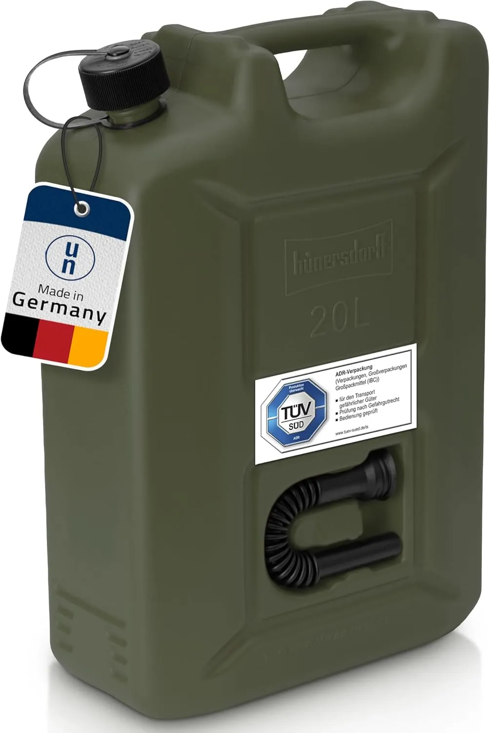 Jerrycan hünersdorff 20 L PE-HD homologué UN, olive