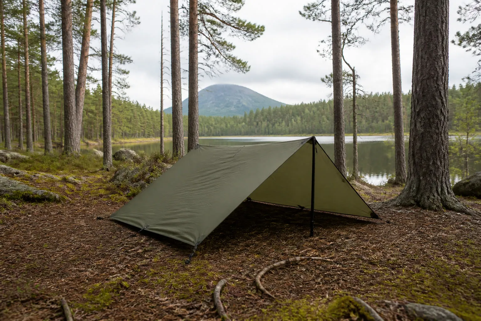 Tarp tendu en A dans une clairière
